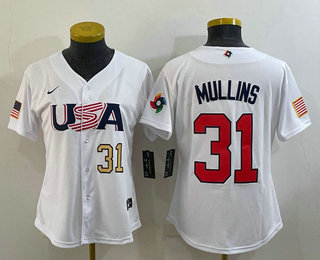 Women%27s USA Baseball #31 Cedric Mullins Number 2023 White World Classic Stitched Jersey
